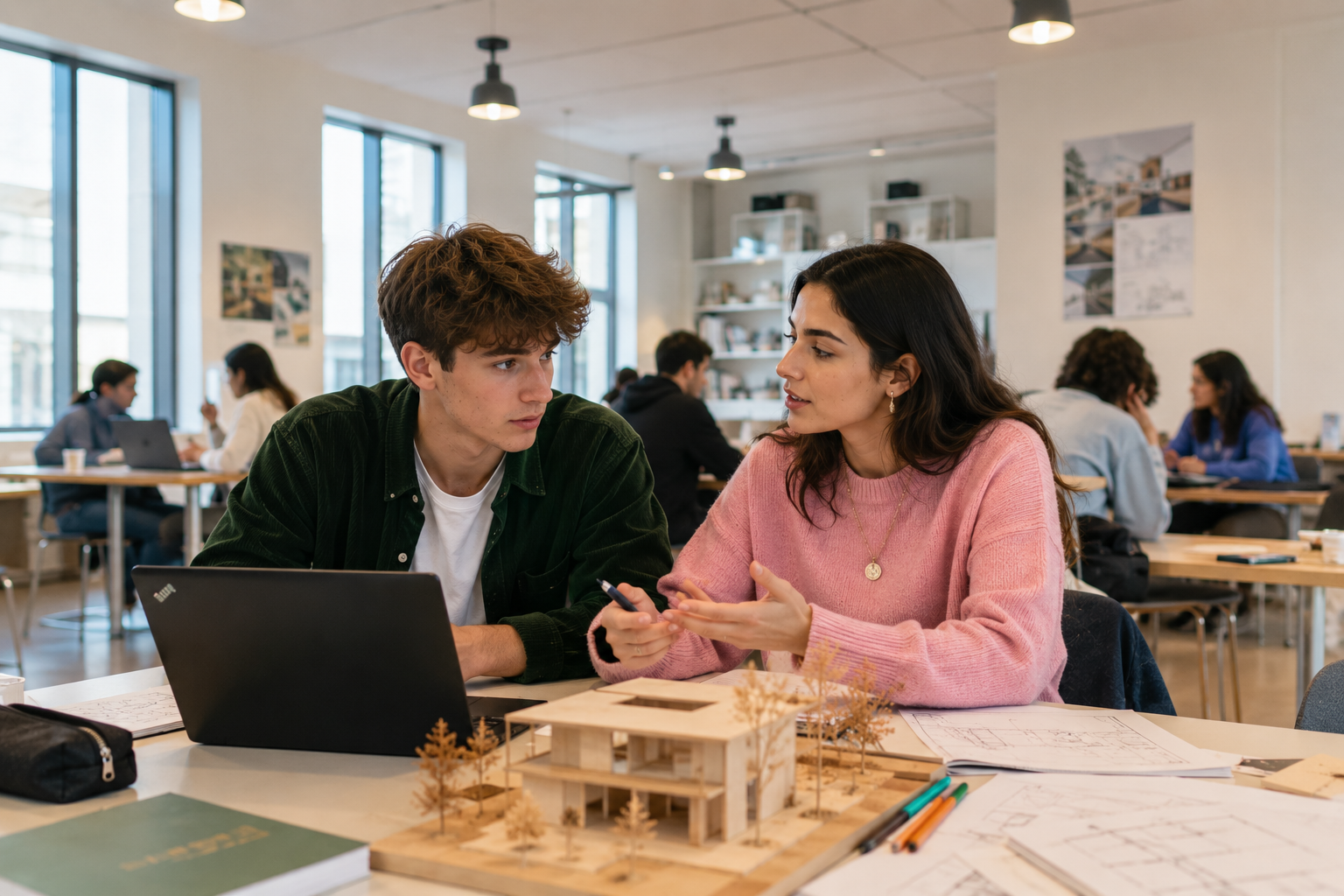 Étudiants sur un projet aérospatial